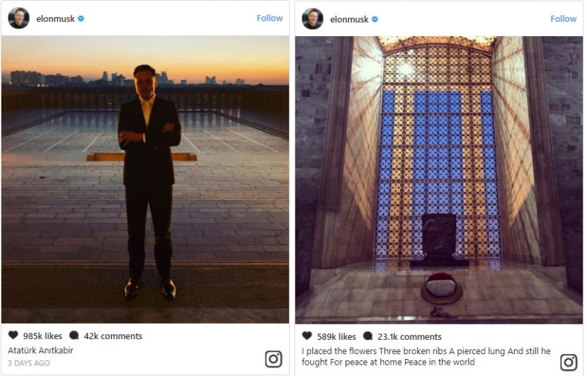 Elon Musk Just Got 1 Million Likes for An Instagram Photo Taken at A Turkish Memorial