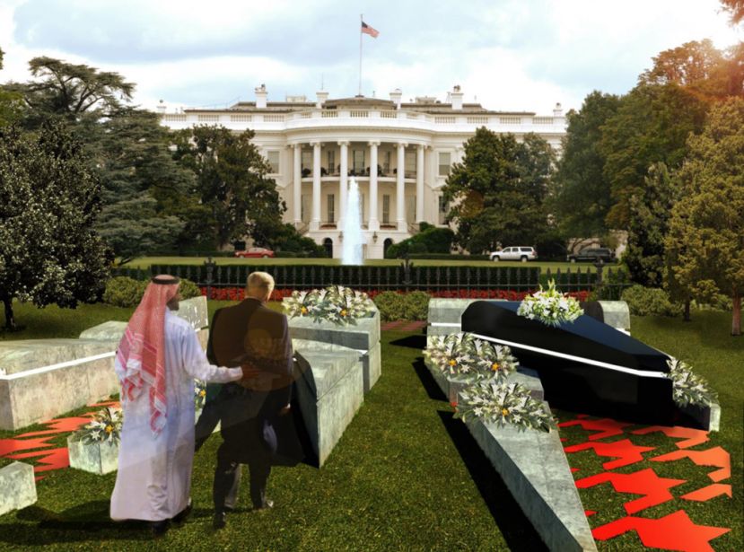 Brooklyn-based firm Studio Vural imagined a funeral memorial for Jamal Khashoggi in front of the White House. (Courtesy Studio Vural)
