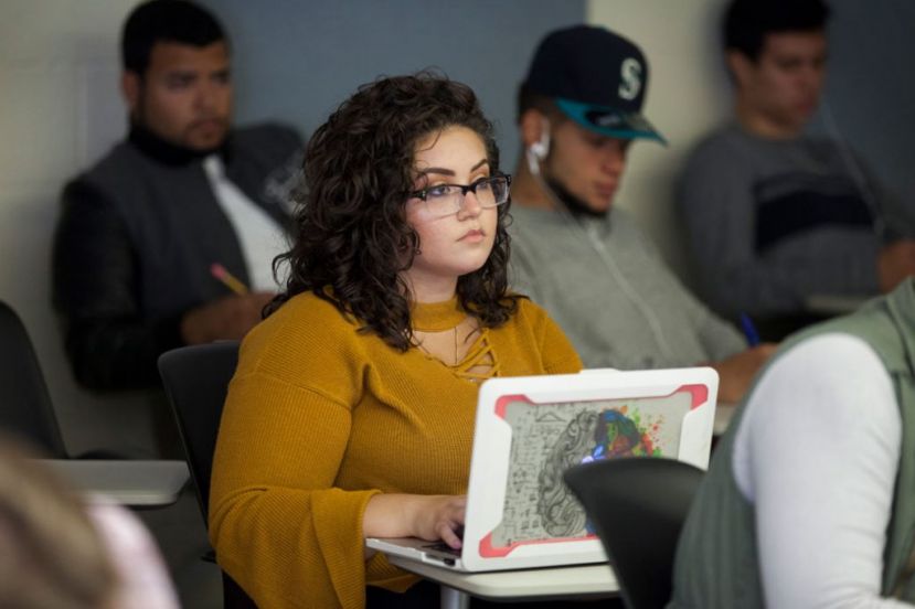 Getty/Melanie Stetson FreemanA DACA recipient and student attends criminology class in October 2017, in Willimantic, Connecticut.