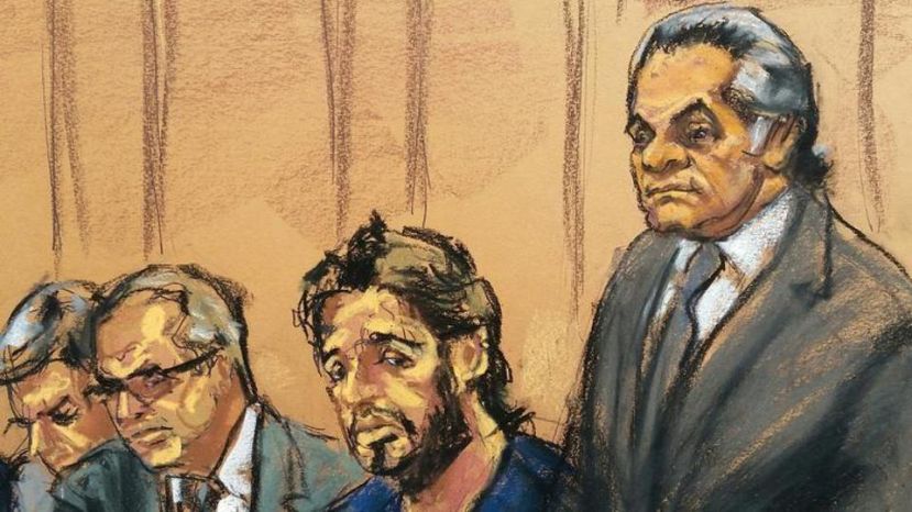  Reza Zarrab (2nd R) sits with lawyers Erich Ferrari (L), Marc Agnifilo, and Benjamin Brafman (R) as he appears in Manhattan federal court in New York, US, April 24, 2017. ( Reuters ) 