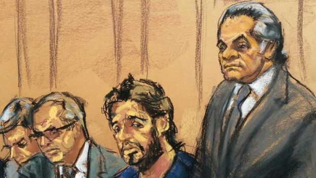 Reza Zarrab (2nd R) sits with lawyers Erich Ferrari (L), Marc Agnifilo, and Benjamin Brafman (R) as he appears in Manhattan federal court in New York, US, April 24, 2017. ( Reuters )