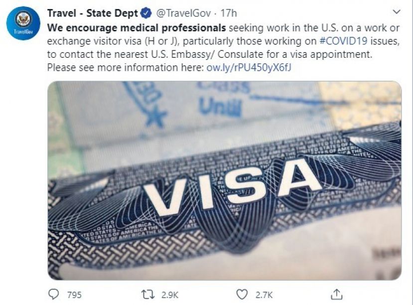 Visa Announcement Concerning Worldwide Healthcare Professionals from the U.S.