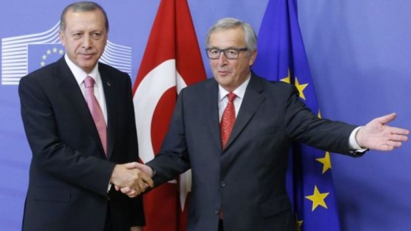 Mr Erdogan, pictured with European Commission President Jean Claude Juncker, told the BBC most Turks did not want the EU 