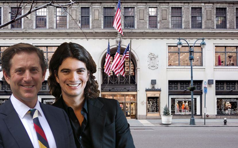 From left: Richard Baker, Adam Neumann and Lord &amp; Taylor Fifth Avenue 
